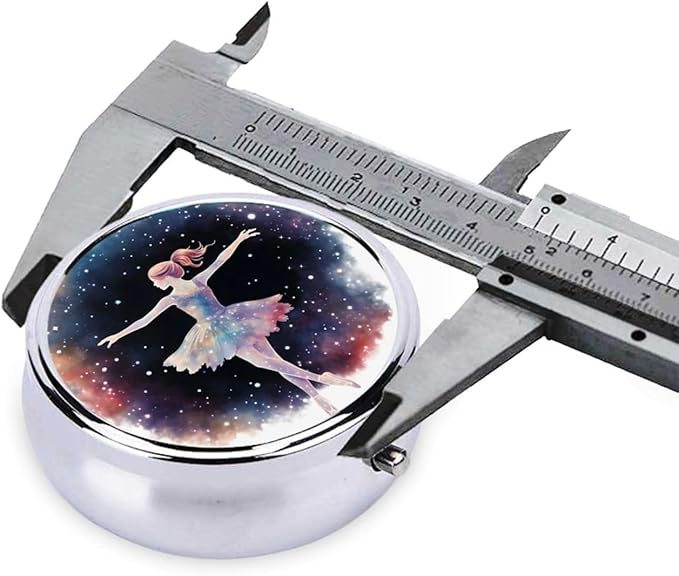 Watercolor Ballet Dancer Space Pill Box 3 Compartment Pill Case, Portable Medicine Pill Organizer for Pocket Purse Pill Box Decorative Metal Medicine Vitamin Organizer