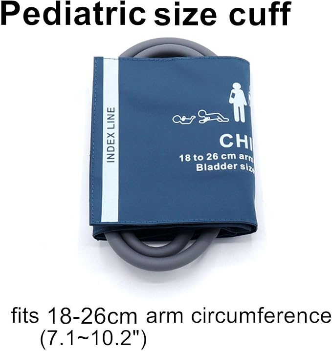 Universal NIBP Cuff with BP12 Connector for Child, 18-26 cm Reusable Dual Tube PU Replacement BP Cuff with Inner Airbag for Blood Pressure Monitor Machine