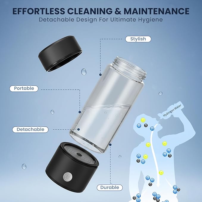 Hydrogen Water Bottle, Portable & Rechargeable – Molecular Hydrogen Water Generator, Alkaline Ionizer, Hydrogenated Water Purifier for Health & Fitness with Hydrogen-Rich Water Black