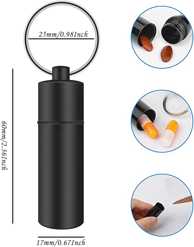 Small Pill Box Waterproof Keychain Pill Holder Portable Travel Pill Container Metal Case with Keyring for Outdoor Camping Travel