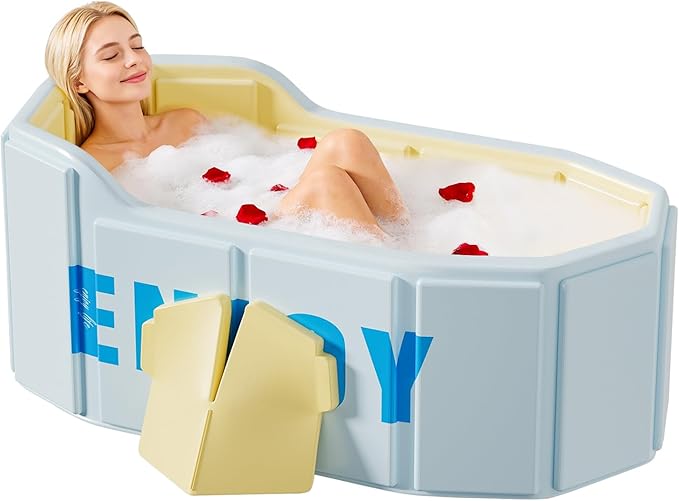 Portable Foldable Bathtub, Freestanding Bathtub No Installation, Bathroom SPA Soaking Bath Tub, Shower Stall Collapsible Hot & Ice Bath Tub (Light Blue, 47.2"L x 21.6"W x 19.6"H)