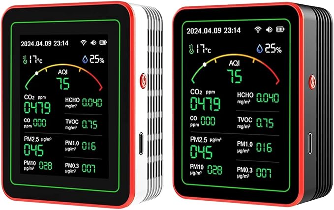 Tuya WiFi 15 in 1 Indoor Air Quality Monitor TFT Display Portable AQI PM0.3 PM1.0 PM2.5 PM10 Tester Temperature Humidity Meter(White)
