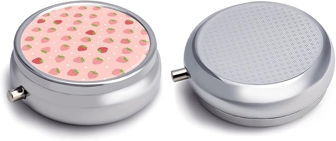 3 Compartment Pill Box, Round Medicine Pill Case, Cute Travel Pill Case, Decorative Portable Organizer for Pocket Compatible with Cute Pink Strawberry Polka Dot
