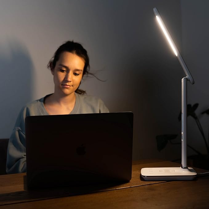 Theralite Carex Radiance Bright Light Therapy Sun Lamp, 10000 LUX Therapy Lamp, LED Bright White Light with Adjustable Brightness, Alarm Clock, Wireless Charging Station, USB Port, White
