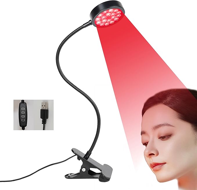 Red Light Therapy Lamp with Adjustable Gooseneck - 660nm & 850nm Dual Wavelength, USB-Powered, with Timer for Home Use