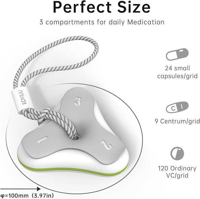 Daily Pill Box Organizer 3 Times a Day, Travel Small Pill Case, 3 Compartments Compact Pill Container, Portable Pill Holder for Vitamin, Medicine, Supplement, Fish Oil, White
