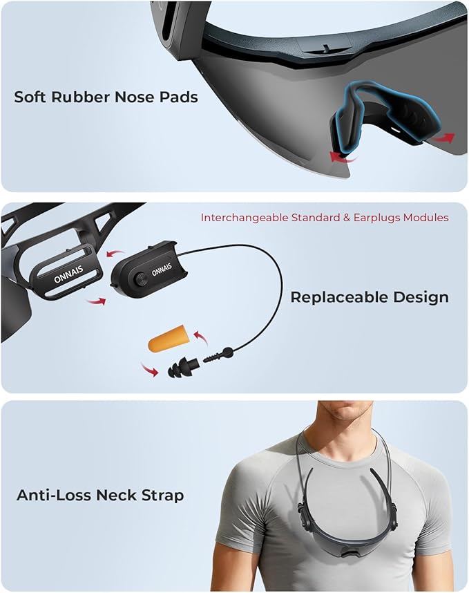 ONNAIS Shooting Glasses with Earplugs - ANSI Z87.1+ Safety Glasses with Detachable NRR 32dB Earplugs, Gifts for Men and Women