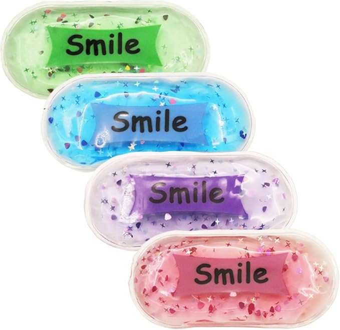 Boo Boo Ice Pack for Kids, Small Ice Pack for Injuries Cold Compress Gel Pack Cold Therapy for Scrape Knee, Bump Head, Hurt Elbow, Hit Thumb (4 Count (Smile))