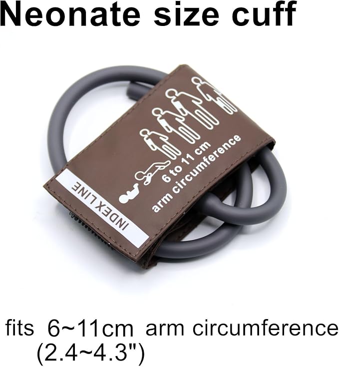 Blood Pressure Cuff with Dual Tubes for Neonate 6-11 cm, Reusable PU Brown Replacement Neonatal Blood Pressure Cuff, No BP Connector