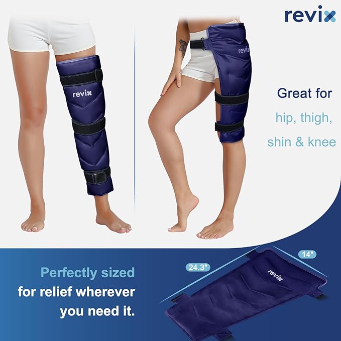 REVIX Large Leg Ice Pack Reusable, Gel Ice Wrap with 3 Straps for Leg, Hip, Thigh, Knee and Shin, Cold Compress Therapy for Post-Workout Recovery, Navy
