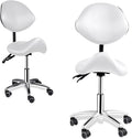 Upgrade Saddle Stool with Back Support, 400lbs Adjustable Salon with Wheels, Wide Thick Seat Padding, Ergonomic Esthetician Seat for Home Office Salon Shop Dentist Clinic, for People 5 Ft To6 Ft Tall