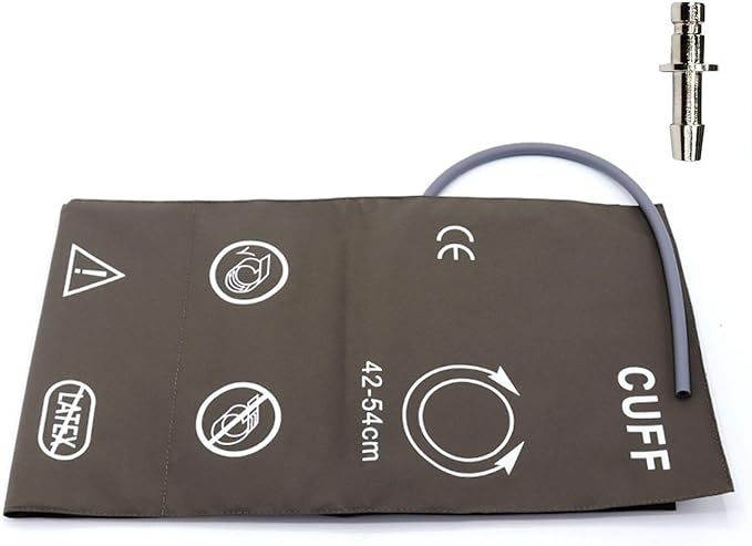 NIBP Cuff with BP12 Connector for Thigh, 42-54 cm Single Tube Reusable PU Brown Replacement Blood Pressure Cuff with Inner TPU Airbag