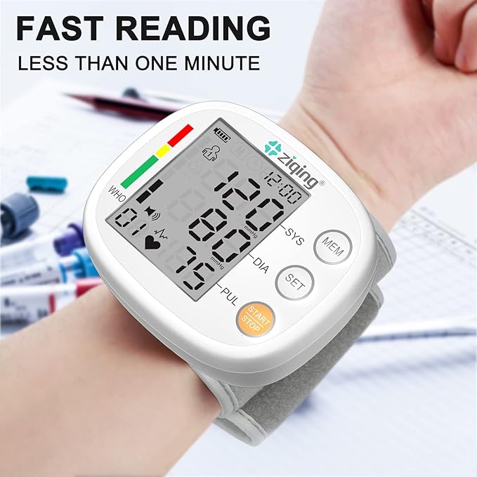 Wrist Blood Pressure Monitor, Rechargeable Bp Cuff Wrist & Accurate 2x99 Data Large LCD Screen Display for Home/Trave/Office Use