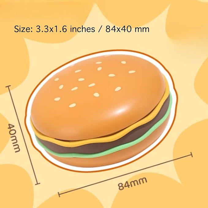 Hamburger Shaped Pill Case, Portable 6 Compartment Mini Pill Organizer with Sealable Lids for Medicine Vitamin Storage (Hamburger Pill Box [6-Grid])