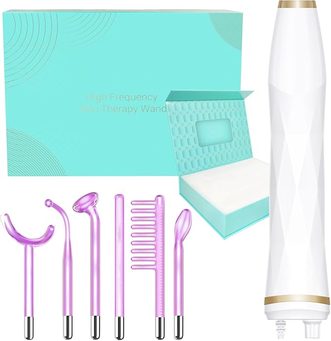 High Frequency Facial Wand - TUMAKOU Portable Violet Light High Frequency Facial Skin Machine - with 6 Glass Tubes（White）