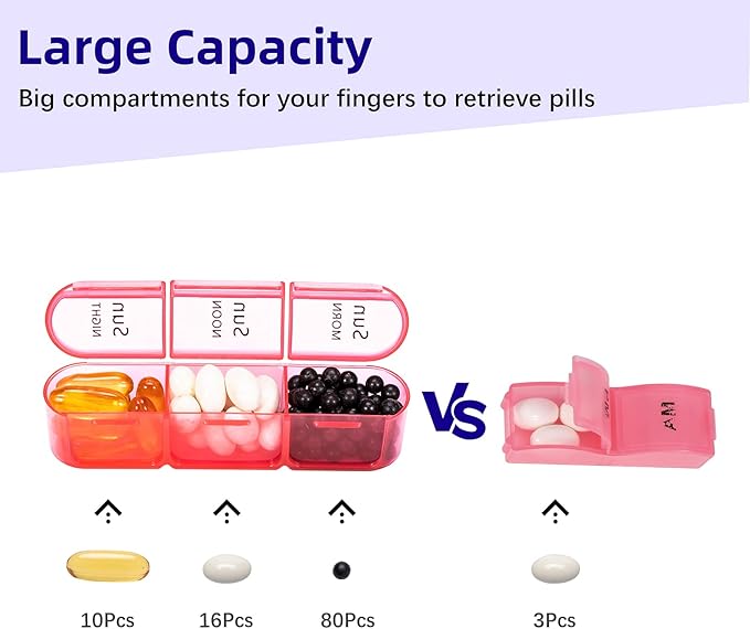ASprink Black and Cyan Pill Organizer 3 Times a Day - Weekly Pill Organizer 3 Times a Day - Large Pill Box 7 Day Medicine Organizer Pill Case