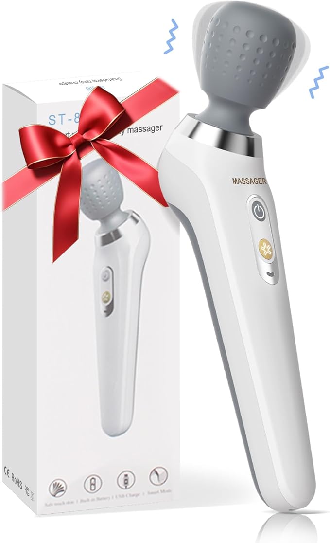 Electric Handheld Back Massager, Cordless Rechargeable Personal Massager, Powerful, Waterproof, Soft Silicone Massage Head, Long Battery, Great Gift