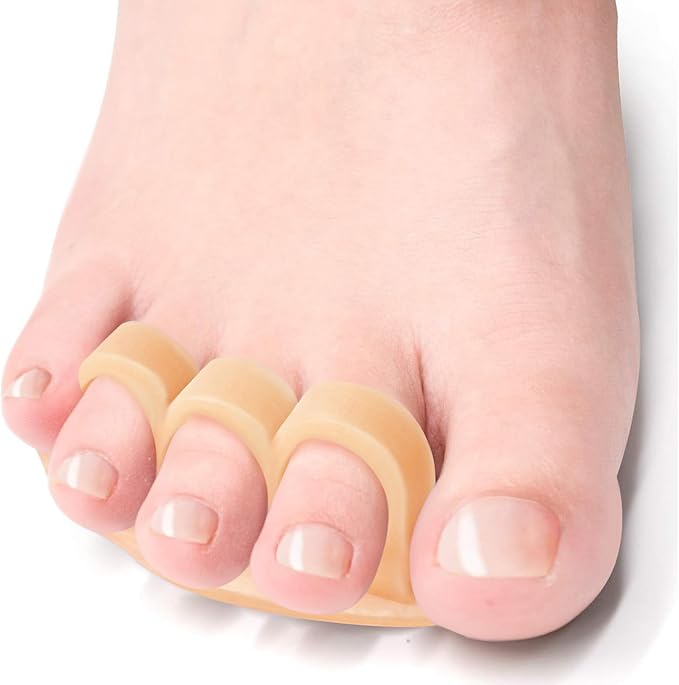 Welnove Hammer Toe Crests Straightener 4 Pcs Gel Toe Support Pads Cushion Relief for Overlapping-Curled-Hammer-Claw Toes, 3 Loop Design, Beige