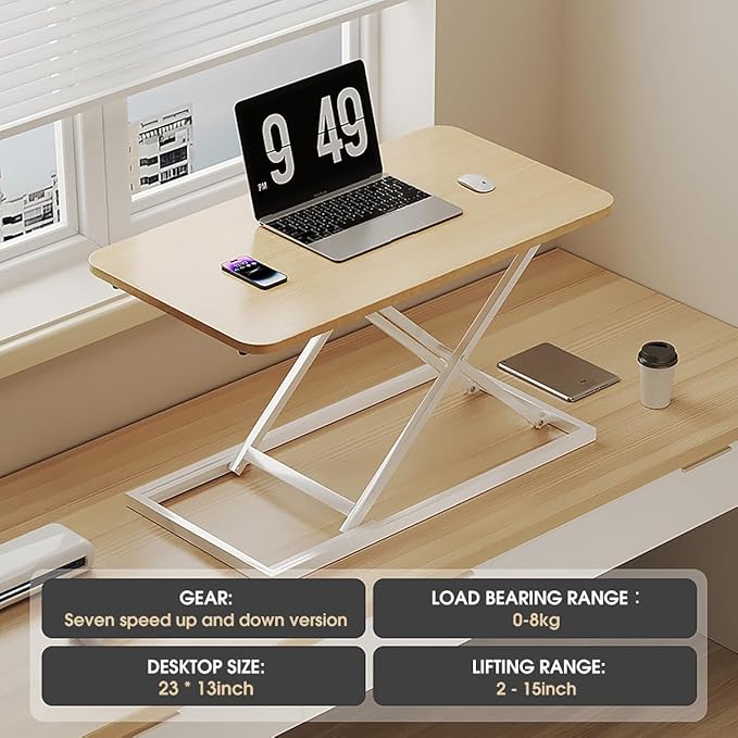 Omhuzsyo standing desk converter Stand up office desk riser on the desktop is suitable for use in laptops and single monitor work consoles, home offices, and can be adjusted in height(Log Color)