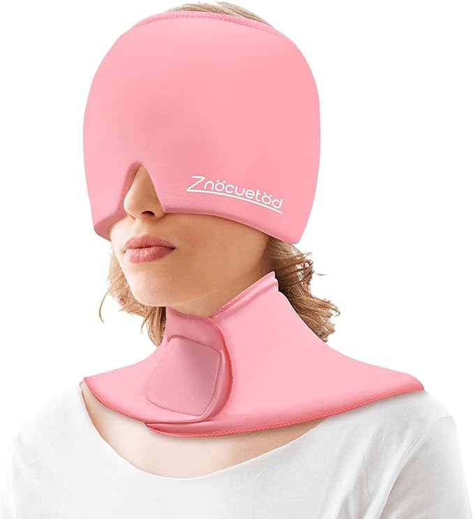 Migraine Relief Cap and Neck Ice Pack Wrap Gel Set, Upgrade Headache Hangover Cold Cap and Cervical Ice Packs Compress Relief for Head Cervical Pain, Stress, Swelling, Office Pressure Gift Women-Pink