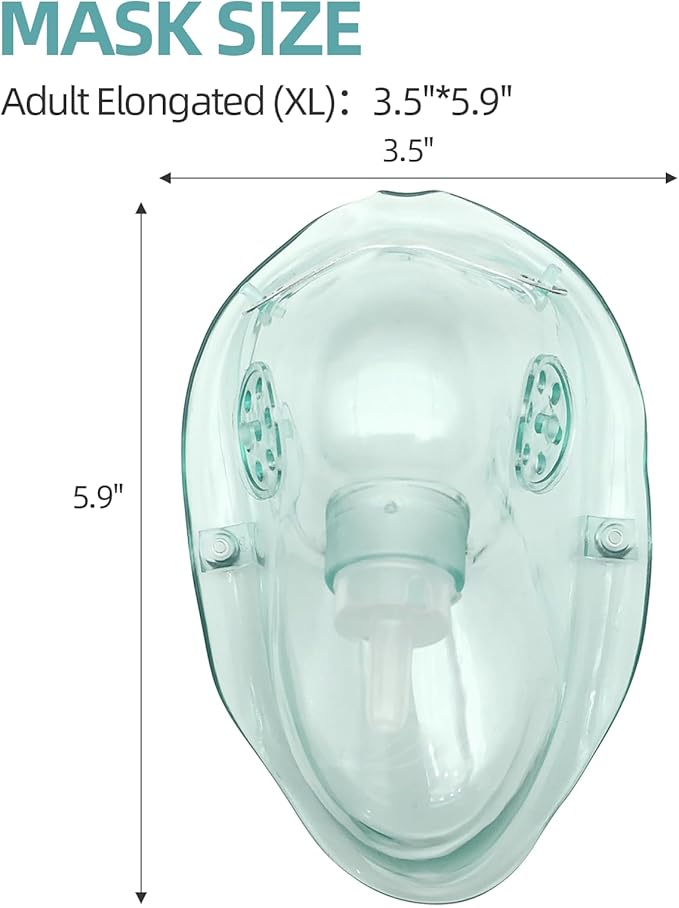 3 Pack Oxygen Mask for Face Adult with 7 Ft Tube, Adult Oxygen Mask with Adjustable Elastic Strap - XL+L+M,Green