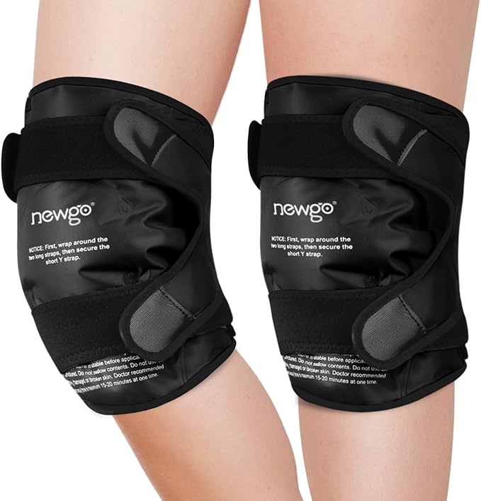 NEWGO Ice Pack for Knee Injuries Reusable, Knee Ice Pack Wrap Around Entire Knees for Replacement Surgery Recovery, Gel Cold Pack Wrap for Meniscus Tear, ACL, Swelling Pain Relief - 2 Pack Black