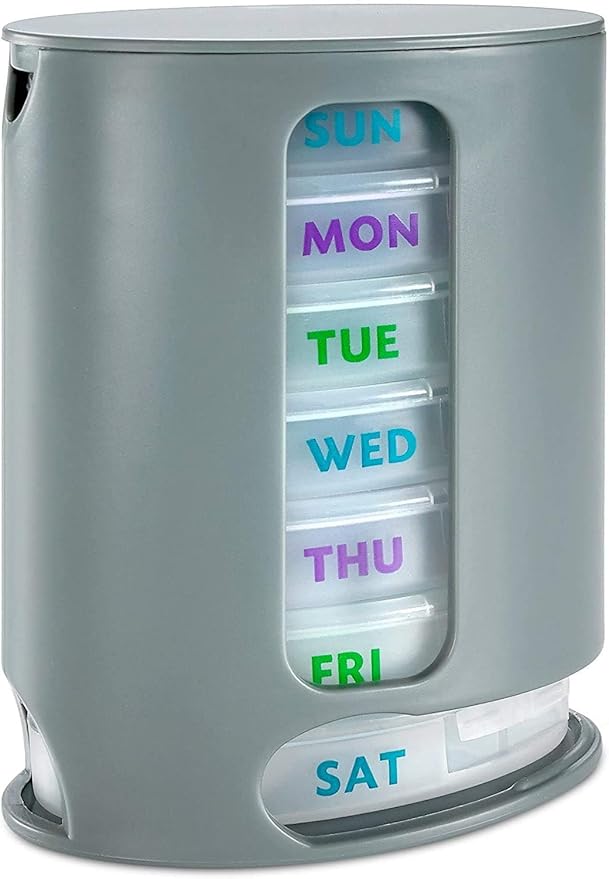Weekly Pill Organizers with Pill Cutter Splitter (Pack of 2) 4 Times a Day Weekly Medication Dispenser Reminder, 7-Day Stackable Compartments - Morning, Noon, Evening, and Bedtime, Grey
