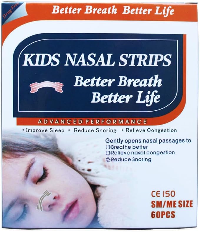 60 Count Natural Kids Nasal Strips - Better Breath Drug-Free Relief for Congestion, Allergies, Colds, Flu, Sinus, Snoring, Deviated Septum - Athletic Performance Nose Strips - Ages 5+