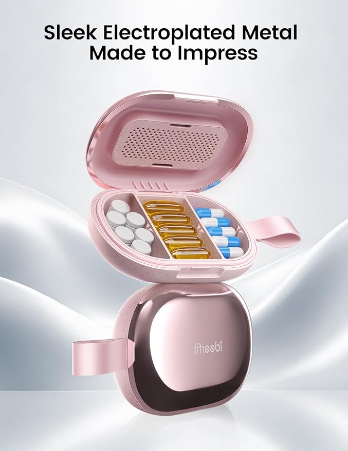 Travel Pill Organizer, Adjustable 3-6 Compartments Portable Pill Box, Small Metal Case, Daily Medicine Container, Moisture Proof Storage, Compact Holder Vitamin Supplement for Pocket Purse