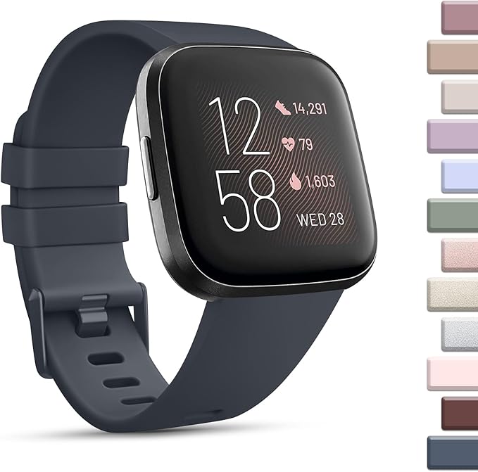 Mugust Sport Bands Compatible with Fitbit Versa 2 / Fitbit Versa /Versa Lite/Versa SE, Classic Soft Silicone Replacement Wristbands Straps for Fitbit Versa 2 Smart Watch Women Men (Large,Midnight