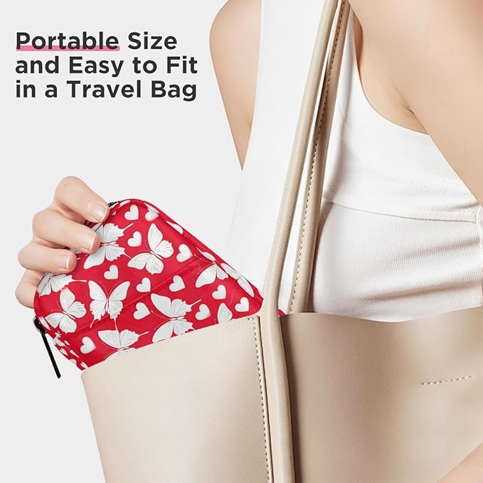 Heart Butterfly Red Pill Case Everyday Travel, 7 Day Weekly Medicine Pill Box Compact Portable Pills Bottle Organizer with Zipper for Daily Vitamin Medicine Holder Bottle Organizers Bag