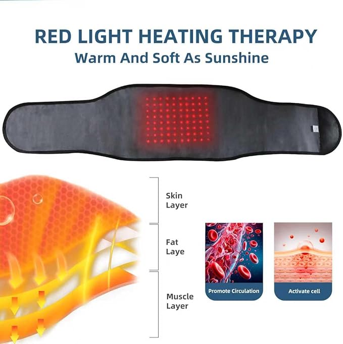 HONGJING Red Light Massage Back Brace with Heat for Lower Back Pain Relief, Cordless Back Support Massager Belt Rechargeable for Pain from Herniated Disc, Scoliosis, Sciatica (M)