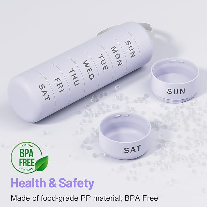 7 Day Pill Organizer, Travel Pill Box with Effortless Opening Design, Zoksi Weekly BPA Free Medicine Organizer with Large Container, Portable Waterproof Case for Vitamin, Fish Oil, Supplement