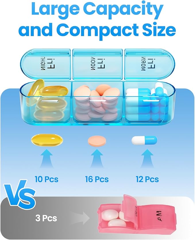 Pill Organizer 3 Times a Day with Double Protection, Moisture-Proof Weekly 3X a Day Pill Case, Daily Pill Box 7 Day for Travel to Hold Vitamis,Fish Oils, Supplements,DHC,Medication