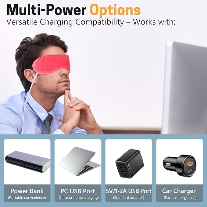 Heated Eye Mask, Graphene USB Warm Compress for Dry Eyes, Blepharitis, Stye and MGD Relief, 3 Temperature Levels with Washable Cover, Adjustable Strap
