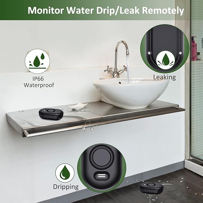 Water Leak Detector Sensor Alarm: Home Water Flooding Monitor Smart Sink Overflow Monitoring Adjustable Wet Moisture Alert Pipe Leakage Drip Detection Warning for Basement Floor (1 Sensor)