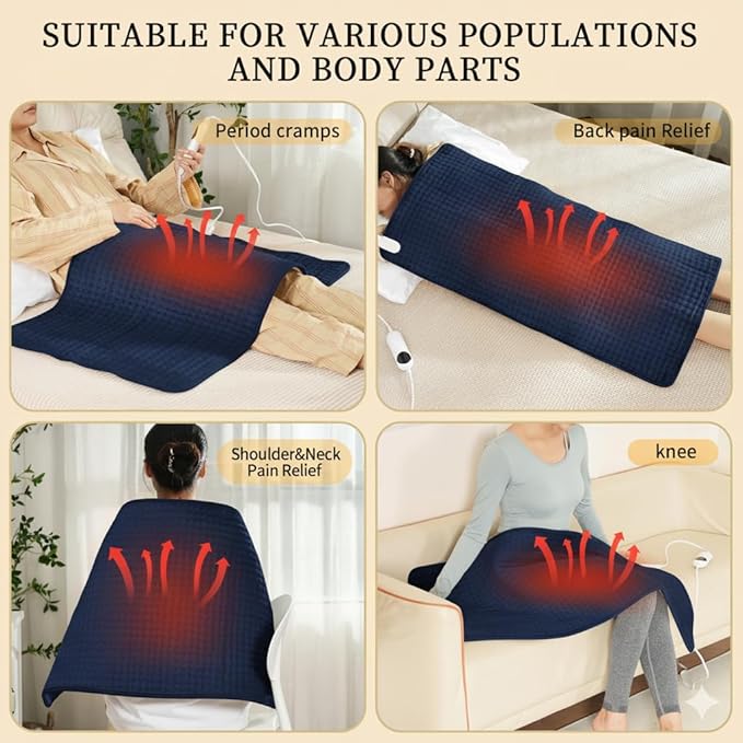 Electric Heating Pad for Back Pain Relief, Heating Pad for Period Cramps Neck and Shoulder,Knee,Arms,Legs, Auto Shut Off Moist Heat Machine Washable (c.Dark Blue 20x40, 10 Heating Temp -20x40)
