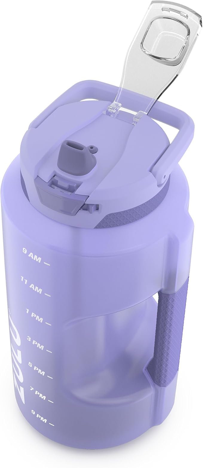 ZULU Goals 128oz Half Gallon Plastic Water Bottle with Straw and Time Marker | Large Reusable Jug with Handle and Leak Proof Lid for All Day Hydration, Gym and Outdoors, Gift Ready, Violet