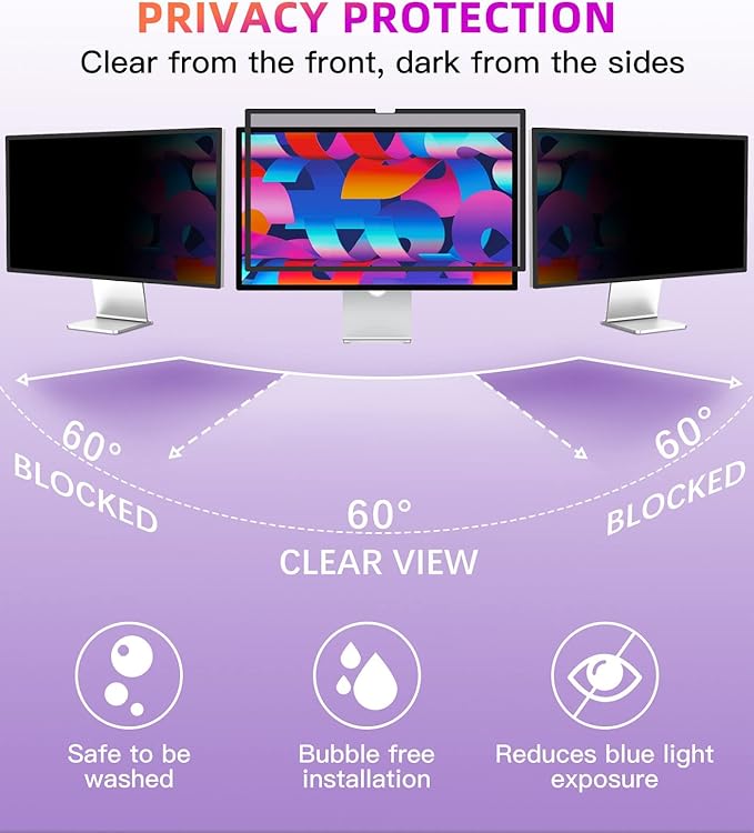 PYS Privacy Screen for iMac 24 Inch 2021/2023/2024 (M1/M3/M4 chip), Reusable & Removable, Privacy Filter for iMac All-in-One Desktop Computer and Anti-Glare Protector