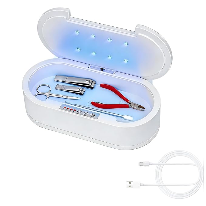 Nail Tool Sterilizer Box– 3-in-1 Portable Cleaner for Phones, Jewelry, Manicure Tools, Compact Design for Travel, Home, and Salon Use