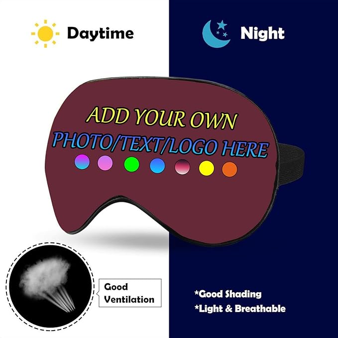 Personalized Eye Mask, Custom Eyeshade Blindfold Add Your Design Image Text Customized Eye Cover with Adjustable Strap for Sleeping Travel Work Naps Blocks Light, Vermilion