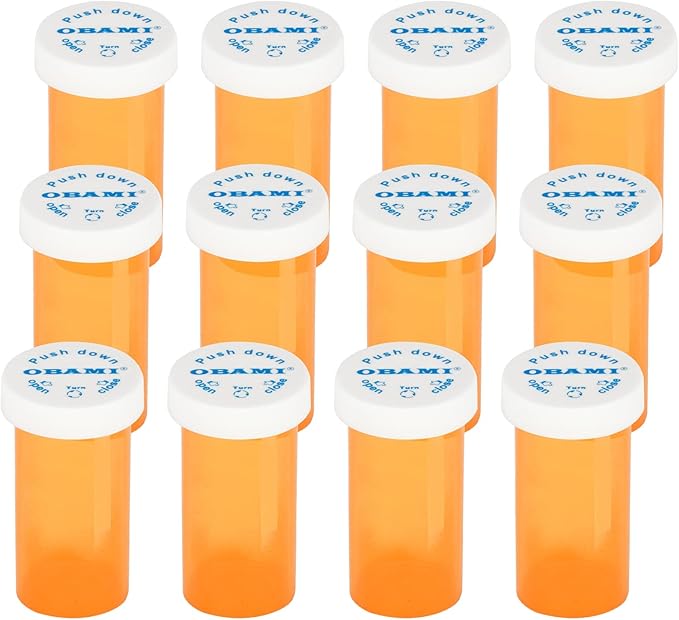 Plastic Medicine Pill Bottles with Child Resistant Caps - Push Down and Turn - Prescription Vial, Medicine Container, Pill Cases Dispenser Organizers (12pcs, 8 Dram)