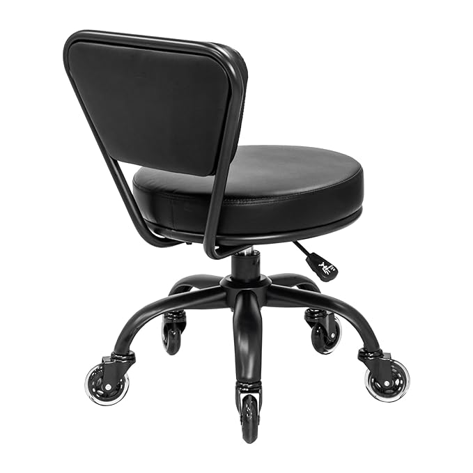 MAYAKOBA Dayton Pedicure Stool (Matte Black) Pneumatic with Rubber Casters, Adjustable Height 13" to 15" for Nail Salon Pedicure Spa