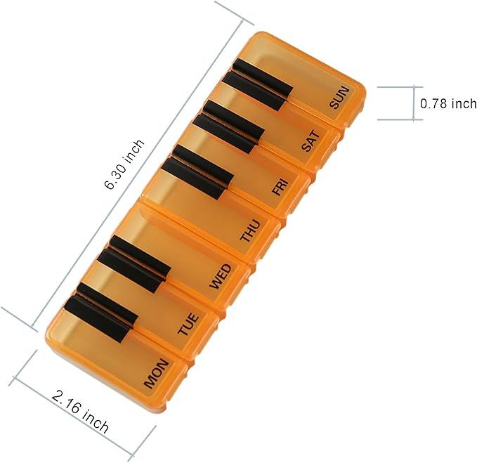 Pill Organizer 7 Day for Travel BPA Free Weekly Pill Organizer Piano-Keyboard Pill Box,Vitamin Organizer (Orange)