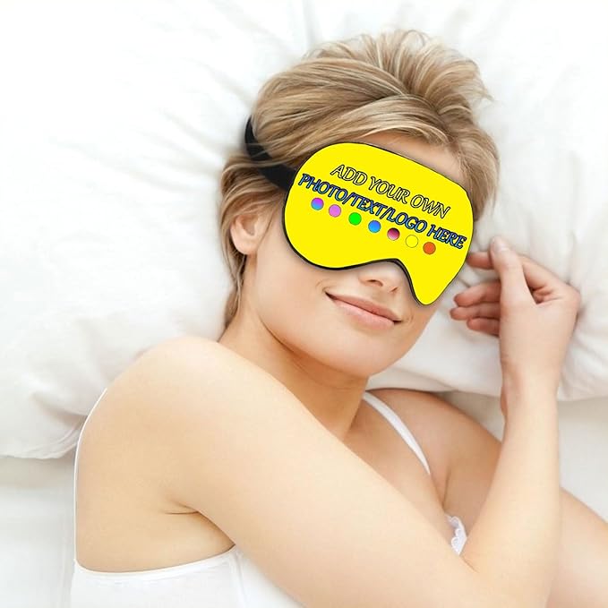 Personalized Eye Mask, Custom Eyeshade Blindfold Add Your Design Image Text Customized Eye Cover with Adjustable Strap for Sleeping Travel Work Naps Blocks Light, Bright Yellow