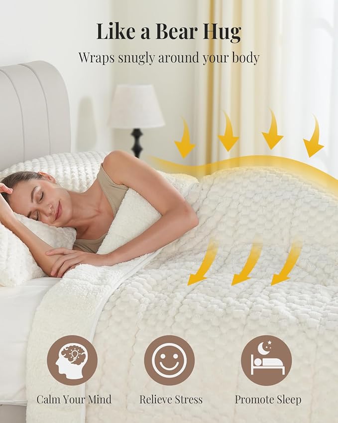 Topblan Weighted Blanket for Adults, 60" x 80" 15lbs, Soft Sherpa Queen Size Heavy Blankets with 3D Puffy Hexagon, Cozy Flannel Fleece Weighted Throw for Couch and Bed