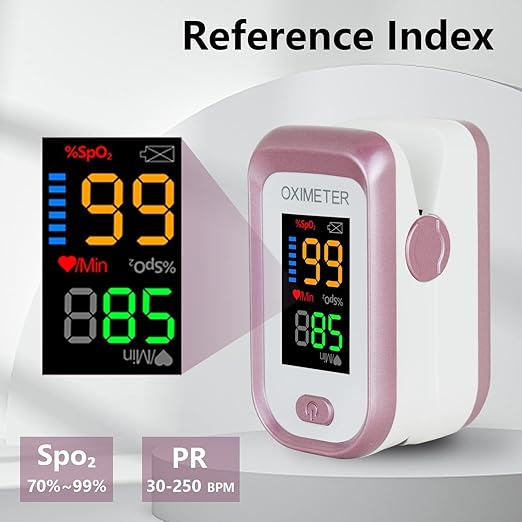 Pulse Oximeter Fingertip, Blood Oxygen Saturation Monitor with Large LED Display, Heart Rate Monitor for Adults, Fingertip Pulse Oximetr, with Lanyard (Rose Gold)