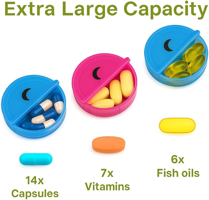 VIGOR PATH 7-Day Pill Organizer with Two Compartments Per Day, Ideal for Pills/Vitamins/Fish Oil/Supplements Storage, BPA-Free and Easy to Clean (Black - Colorful)