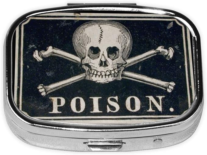Metal 2 Compartment Pill Organizer Travel Friendly Portable Compact Pill Box Cute Pill Case,for Pocket Wallets Daily Portable Medicine Vitamin Tablet Storage (Poison Black)