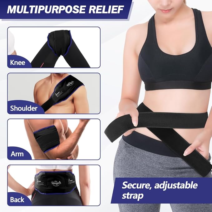 Hilph Low Back Ice Pack Wrap for Men Women, Reusable Gel Back Ice Belt with Hot Cold Therapy for Lumbar Pain, Abdominal Pain, Lumbar Surgery, Sciatic Nerve, Coccyx, Tailbone Pain (Black)